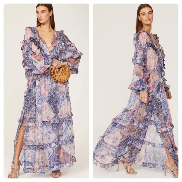 Misa Los Angeles Dresses & Skirts - New!Misa Los Angeles Persephone Ruffle Maxi Dress Abstract Floral 🩵Medium NWT!